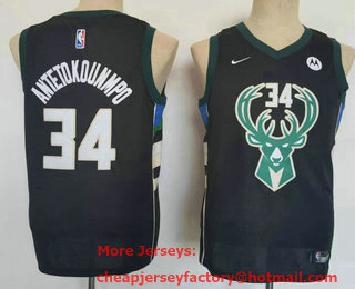 Youth Milwaukee Bucks #34 Giannis Antetokounmpo Black 2021 Stitched Jersey With Sponsor