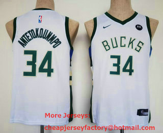 Youth Milwaukee Bucks #34 Giannis AntetokounmpoWhite 2021 Stitched Jersey With Sponsor