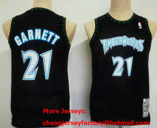 Youth Minnesota Timberwolves #21 Kevin Garnett 1997-98 Black Hardwood Swingman Throwback Jersey