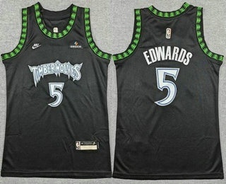 Youth Minnesota Timberwolves #5 Anthony Edwards Black Classic Sponsor Swingman Jersey