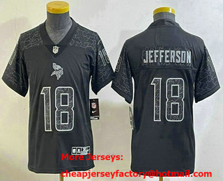 Youth Minnesota Vikings #18 Justin Jefferson Black Reflective Limited Stitched Football Jersey