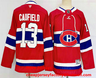 Youth Montreal Canadiens #13 Cole Caufield Red 2025 Stitched Jersey