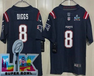 Youth New England Patriots #8 Stefon Diggs Limited Navy Super Bowl LX Vapor Jersey