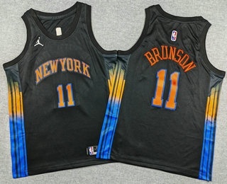 Youth New York Knicks #11 Jalen Brunson Black 2025 Statement Swingman Jersey