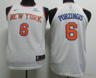 Youth New York Knicks #6 Kristaps Porzingis New White 2017-2018 Nike Authentic Squarespace Stitched NBA Jersey