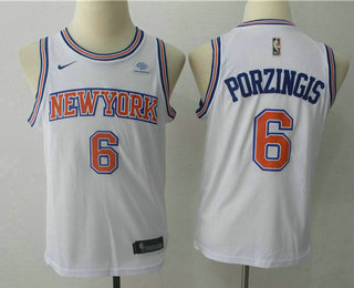 Youth New York Knicks #6 Kristaps Porzingis New White 2017-2018 Nike Swingman Squarespace Stitched NBA Jersey