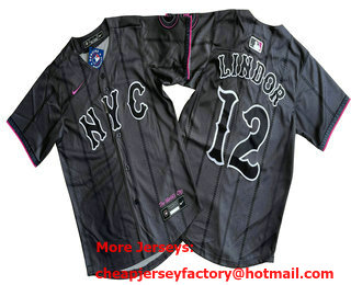 Youth New York Mets #12 Francisco Lindor Grey 2024 City Connect Cool Base Stitched Jersey