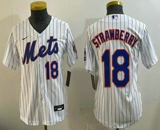Youth New York Mets #18 Darryl Strawberry Number White Cool Base Stitched Jersey