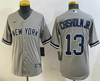 Youth New York Yankees #13 Jazz Chisholm Jr Grey Cool Base Stitched Jersey