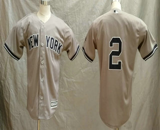 Youth New York Yankees #2 Derek Jeter No Name Gray Road Stitched MLB Cool Base Jersey