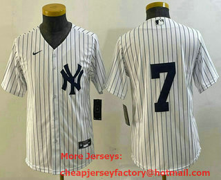 Youth New York Yankees #7 Mickey Mantle White No Name Stitched Nike Cool Base Throwback Jersey