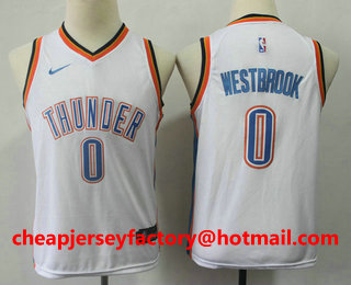 Youth Oklahoma City Thunder #0 Russell Westbrook New White 2017-2018 Nike Swingman Stitched NBA Jersey