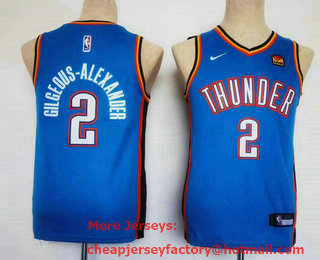 Youth Oklahoma City Thunder #2 Shai Gilgeous-Alexander 2023 Blue Stitched Jersey With Sponsor