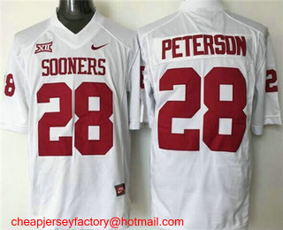 Youth Oklahoma Sooners #28 Adrian Peterson White Stitched NCAA Nike College Football Jersey