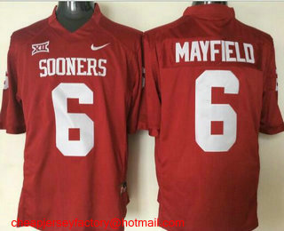 Youth Oklahoma Sooners #6 Baker Mayfield Red Stitched NCAA Nike College Football Jersey