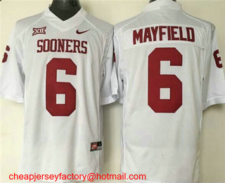 Youth Oklahoma Sooners #6 Baker Mayfield White Stitched NCAA Nike College Football Jersey