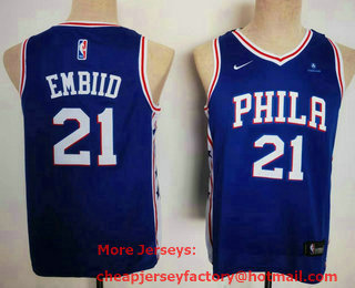 Youth Philadelphia 76ers #21 Joel Embiid Blue Nike 2021 Stitched Jersey With Sponsor