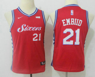 Youth Philadelphia 76ers #21 Joel Embiid Red 2017-2018 Nike Swingman Stubhub Stitched NBA Jersey