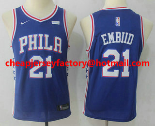 Youth Philadelphia 76ers #21 Joel Embiid Royal Blue 2017-2018 Nike Swingman Stubhub Stitched NBA Jersey