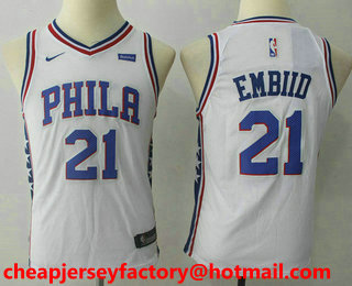 Youth Philadelphia 76ers #21 Joel Embiid White 2017-2018 Nike Swingman Stubhub Stitched NBA Jersey