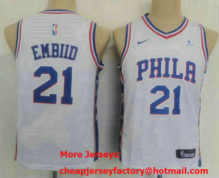 Youth Philadelphia 76ers #21 Joel Embiid White Icon Sponsor Swingman Jersey