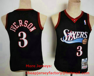 Youth Philadelphia 76ers #3 Allen Iverson 2000-01 Black Hardwood Classics Soul Swingman Throwback Jersey