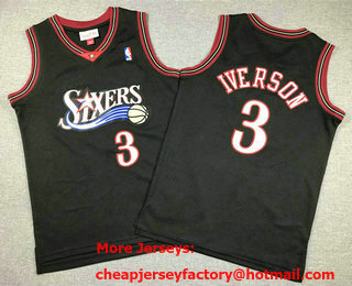 Youth Philadelphia 76ers #3 Allen Iverson Black 1997 Hollywood Classic Swingman Jersey