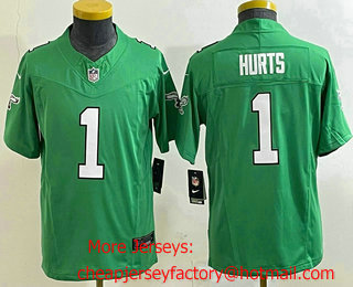 Youth Philadelphia Eagles #1 Jalen Hurts Green 2023 FUSE Vapor Limited Throwback Stitched Jersey