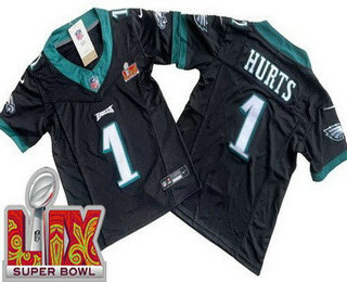 Youth Philadelphia Eagles #1 Jalen Hurts Limited Black Super Bowl LIX Vapor FUSE Jersey