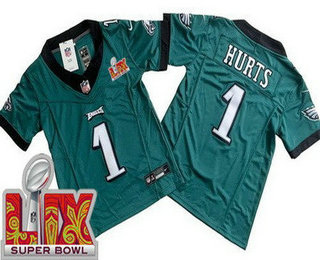 Youth Philadelphia Eagles #1 Jalen Hurts Limited Green Super Bowl LIX Vapor FUSE Jersey