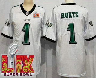 Youth Philadelphia Eagles #1 Jalen Hurts Limited White Super Bowl LIX Vapor Jersey
