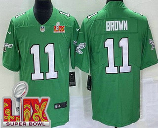 Youth Philadelphia Eagles #11 AJ Brown Limited Kelly Green Super Bowl LIX Vapor Jersey