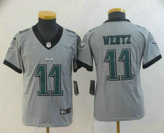 Youth Philadelphia Eagles #11 Carson Wentz Grey 2019 Inverted Legend Stitched NFL Nike Limited Jersey