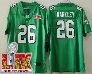 Youth Philadelphia Eagles #26 Saquon Barkley Limited Kelly Green Super Bowl LIX Vapor Jersey