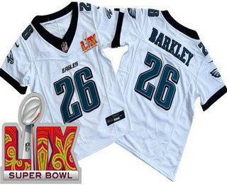 Youth Philadelphia Eagles #26 Saquon Barkley Limited White Super Bowl LIX Vapor FUSE Jersey