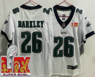 Youth Philadelphia Eagles #26 Saquon Barkley Limited White Super Bowl LIX Vapor Jersey