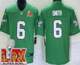 Youth Philadelphia Eagles #6 DeVonta Smith Limited Kelly Green Super Bowl LIX Vapor Jersey