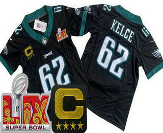 Youth Philadelphia Eagles #62 Jason Kelce Limited Black C Patch Super Bowl LIX Vapor FUSE Jersey