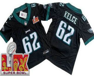 Youth Philadelphia Eagles #62 Jason Kelce Limited Black Super Bowl LIX Vapor FUSE Jersey