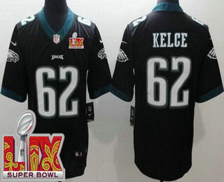 Youth Philadelphia Eagles #62 Jason Kelce Limited Black Super Bowl LIX Vapor Jersey