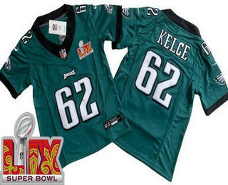 Youth Philadelphia Eagles #62 Jason Kelce Limited Green Super Bowl LIX Vapor FUSE Jersey