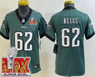 Youth Philadelphia Eagles #62 Jason Kelce Limited Green Super Bowl LIX Vapor Jersey
