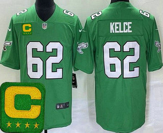 Youth Philadelphia Eagles #62 Jason Kelce Limited Kelly Green C Patch Vapor Jersey