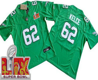Youth Philadelphia Eagles #62 Jason Kelce Limited Kelly Green Super Bowl LIX Vapor FUSE Jersey