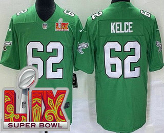 Youth Philadelphia Eagles #62 Jason Kelce Limited Kelly Green Super Bowl LIX Vapor Jersey