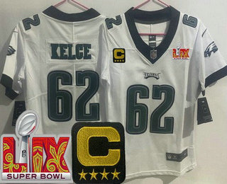 Youth Philadelphia Eagles #62 Jason Kelce Limited White C Patch Super Bowl LIX Vapor Jersey