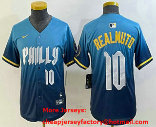 Youth Philadelphia Phillies #10 JT Realmuto Number Blue 2024 City Connect Limited Stitched Jersey