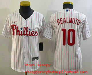 Youth Philadelphia Phillies #10 JT Realmuto White Stitched MLB Cool Base Nike Jersey