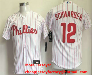 Youth Philadelphia Phillies #12 Kyle Schwarber White Cool Base Jersey