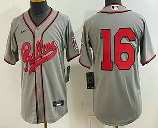 Youth Philadelphia Phillies #16 Brandon Marsh Gray 2026 Field of Dreams Stadium Stitched Baseball Jersey